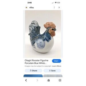 Vintage Otagiri Rooster Figurine Blue White Porcelain Collectible Japan 2.5"